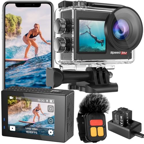 Speed 20 Action Cam 4K60FPS 40MP WiFi Unterwasserkamera 40M Wasserdicht Ultra HD Touchscreen Actioncam 170° Ultra-Weitwinkel, EIS Stabilisierung, 5X Zoom, 2.4G Fernbedienung und 2 Akkus 1350mAh