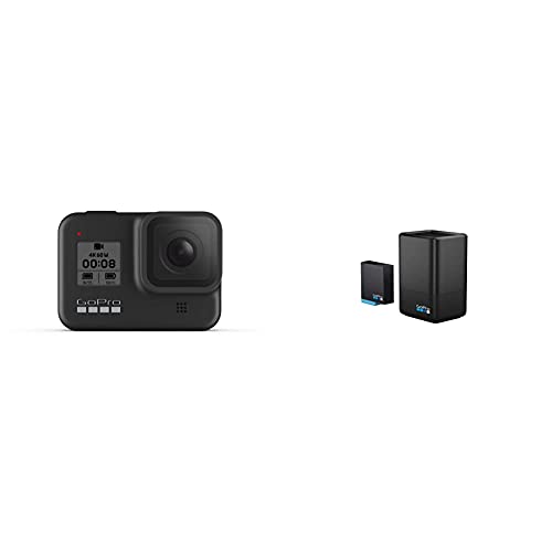 GoPro HERO8 Black - wasserdichte 4K-Digitalkamera mit Hypersmooth-Stabilisierung, Touchscreen und Sprachsteuerung - Live-HD-Streaming + Dualladegerät + Akku für HERO8 Black/HERO7 Black/HERO6 Black