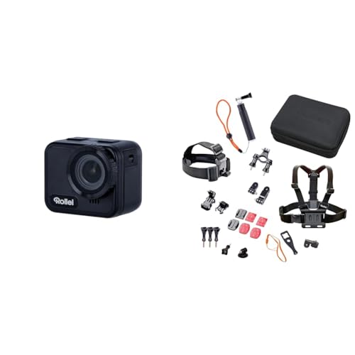 Rollei Actioncam 9s Cube: Brillante 4K Action, Wasserdicht bis 21m & 21639 Actioncam Zubehör Set Outdoor - 23-teiliges Set