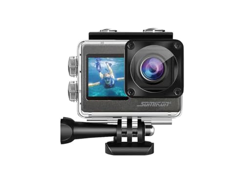 Somikon Action Kamera: 6K-Actioncam mit 2 Farbdisplays, WLAN, Bildstabilisierung, Sony-Sensor (Unterwasser Kamera, Action Cam 6K, Fahrrad)