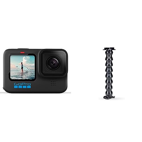 GoPro HERO10 Black Waterproof Action Camera with Front LCD and Touch Back, 5.3K60 Ultra HD Video, 23MP Photos, 1080p Live Streaming, Webcam, Stabilisation & Einbein-Stativ Gooseneck