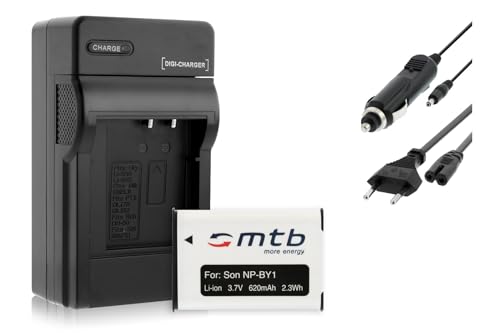 Akku + Ladegerät (KFZ, Netz) NP-BY1 NPBY1 für Sony HD Action Cam Mini AZ1 mit Wi-Fi/HDR-AZ1 (KIT), AZ1VR