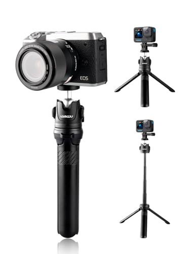Lammcou Kompakt Kamera Stativ, Mini Tragbar Reisestativ mit Actioncan Stativhalterung, Klein Dreibeinstativ mit 23cm Verlängerungsstange für g7x Mark ii rx100 iv Alpha 6000 Hero 13 12 Vloging Tripod