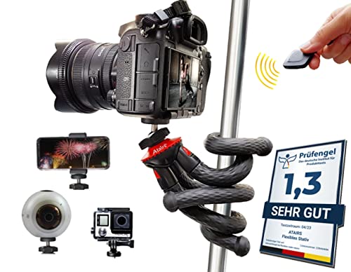 Atairs Handy Stativ für Smartphone mit Fernauslöser - Flexibles Reisestativ für Kamera, DSLR, Actioncam - Selfiestick, Mini Stativ klein - geeignet für iPhone, Samsung, Honor - rot