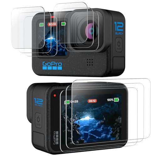 JETech Schutzfolie für GoPro Hero 12/11/10/9 Black mit Kameraschutz, Panzer Schutz Glas Folie Displayschutz Kamera, Einfaches Installationswerkzeug, HD Klar, 3 Stück Jeweils