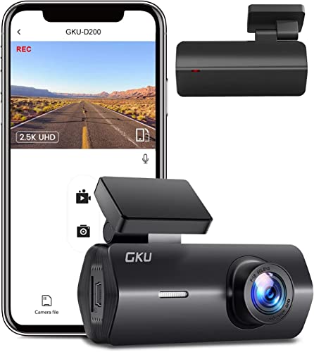 GKU Dashcam Auto Vorne, 2.5K 1600P WiFi Auto Kamera 170° Weitwinkel Mini Front Dash Camera für Autos, WDR, Super Nachtsicht, G-Sensor, Parküberwachung, Loop-Aufnahme, App Steuerung, Max 256GB