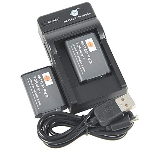 DSTE NP-BY1 Li-Ionen Batterie (2-Pack) und Micro USB Ladegerät Anzug kompatibel mit Sony HDR-AZ1 HDR-AZ1VR HDR-AZ1VB HDR-AZ1VW Action Cam Mini Kamera