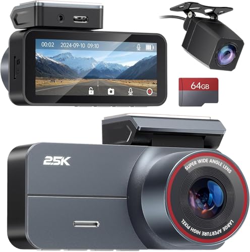 Dash Camera 2.5K QHD 3.39 IPS für Front- und Heckkamera mit kostenloser 64GB-Karte | Dashcam Auto Vorne Hinten | 160° Weitwinkel Nachtsicht, 24H Parkmodus & G-Sensor (Black-1)