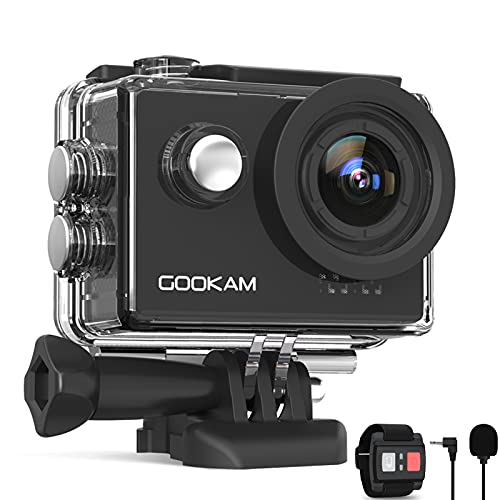 GOOKAM Action Cam 4K 20MP WiFi Actionkamera 40M Unterwasserkamera EIS Sportkamera mit Externe Mikrofon 2.4G Fernbedienung HD Loop-Aufnahme Helmkamera 170°Weitwinkel mit 2x1350mAh Akkus(Go6)