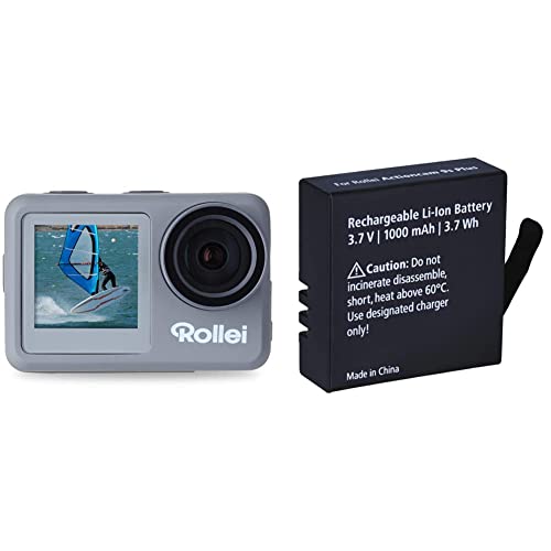 Rollei 40329 Action-Cam 9s Plus I 4K 60fps Unterwasserkamera mit Selfie-Display & Akku Zusatz Actioncam 8s 9s Plus, Ersatzakku mit 1000 mAh Kapazität Lithium Ionen, Schwarz