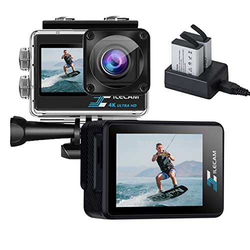 Xile Action Cam 4K WiFi 20Mp 131FT（40M ） Unterwasserkamera 170°Weitwinkel wasserdichte Kamera Mit 2 * 1350mAh Akku und aktionkamara Zubehör Kit (XT002S)
