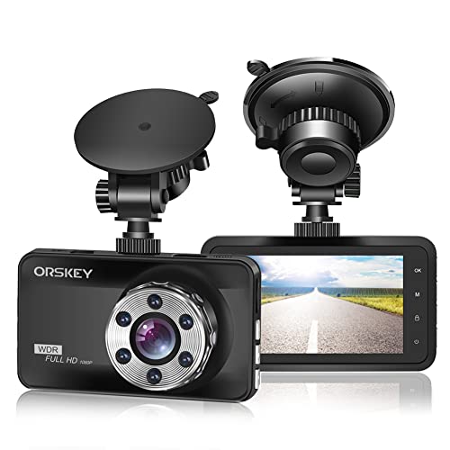 ORSKEY Dashcam Full HD 1080P Autokamera Video Recorder 170 Weitwinkelobjektiv WDR mit 3 Zoll LCD Bildschirm,Auto Dash Kamera mit Nachtsicht,Loop-Aufnahme, Bewegungserkennung und G-Sensor