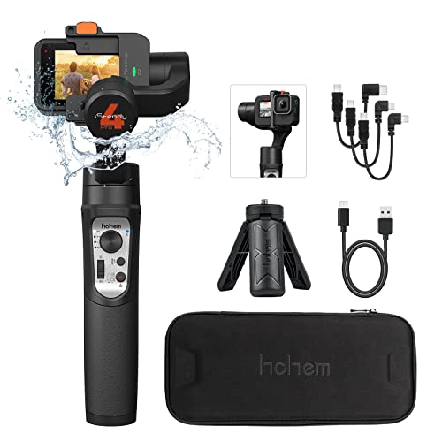 Hohem iSteady Pro 4 - 3 Achsen Action Cam Gimbal Stabilizer mit Bluetooth Steuerung Spritzwassergeschützt schnelle Installation Handy Ständer für GoPro10~3, DJI Osmo Action, Insta360 One R (4K)