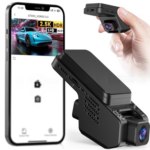 Veement Dashcam Auto Vorne Und Innen 2,5k+1080p, Mini Dash Cam Auto Kamera Mit 32-GB-Karte, Super-Nachtsicht, 4 IR-LEDs, 165° Weitwinkel WDR, G-Sensor, Loop-Aufnahme, 24H Parkmodus (Schwarz)