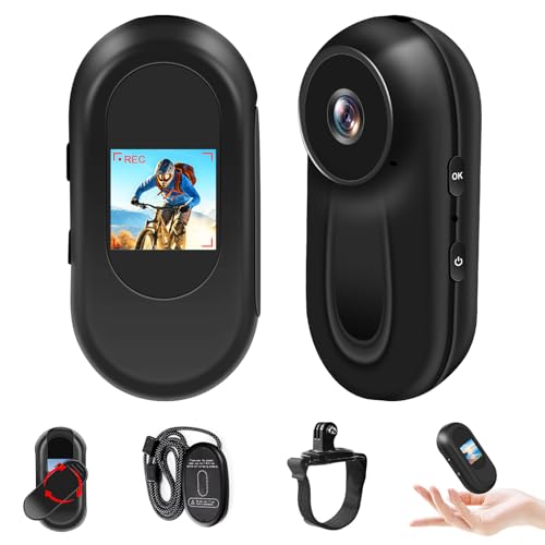 Tebetu Mini Actionkamera 1080P, Action Cam Motorrad mit 150°Weitwinkel & Nachtsicht, Tragbar wasserdichte Sportkamera (IPX4) mit Zubehör Set für Helm/Fahrrad/Motorrad, 360°Drehclip & Magnet-Halskette
