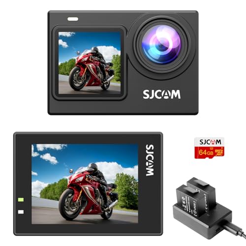 SJCAM SJ6Pro 4K60fps 24MP Dual Screen Action Cam mit WiFi, 6-aixs Gyroskop Stabilisator,165° FOV 8X Zoom, Unterwasser 30m Wasserdicht Kamera mit 2X 1000mAh/64G Karte/Fahrzeug Kits