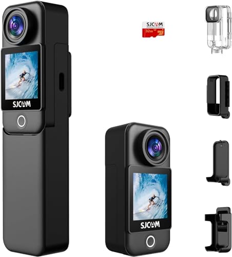 SJCAM C300 Action Kamera 4K30fps, 1.33'' Dual Touchscreen Sportkamera, 2.4G/5G Dual WiFi 20MP Helmkamera, 6-axis EIS Unterwasserkamera 30m Wasserdicht mit 2800+1000mAh Dual Akku (Black C300)