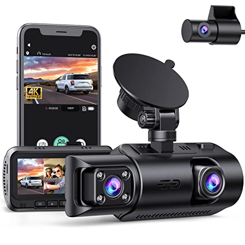 4K WiFi Dashcam 3 Lens mit GPS-Logger,Auto Kamera Vorne und Hinten 1440+Dual 1080p Dash Cam mit IR Nachtsicht,Dual Dash Kamera Loop-Aufnahme,G-Sensor,24/7 Parküberwachung