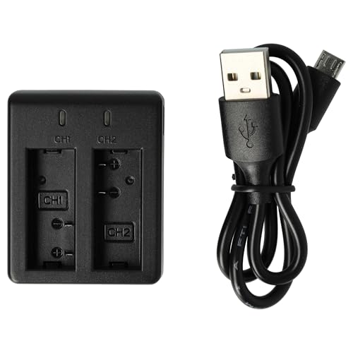 vhbw Dual USB Akku Ladegerät Ladeschale kompatibel mit Apeman A60, A70, A80 Digitalkamera- Camcorder- DSLR- Action Cam-Akku