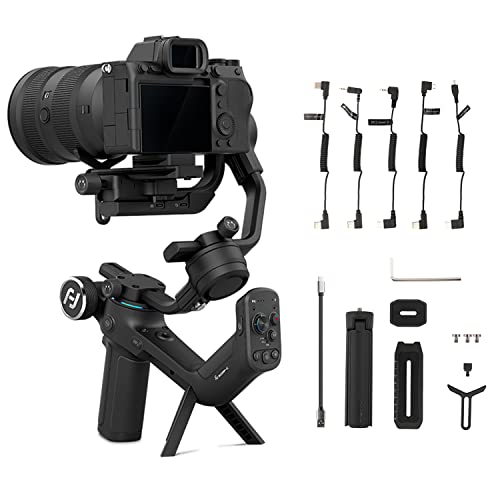 Feiyu SCORP-C [Offiziell] 3-Achsen-Stabilisator-Gimbal, spiegellose/DSLR-Kameras Gimbal Kompatibel mit Sony, Lumix, Nikon und Canon, 2,5kg Nutzlast, Underslung Rear Grip