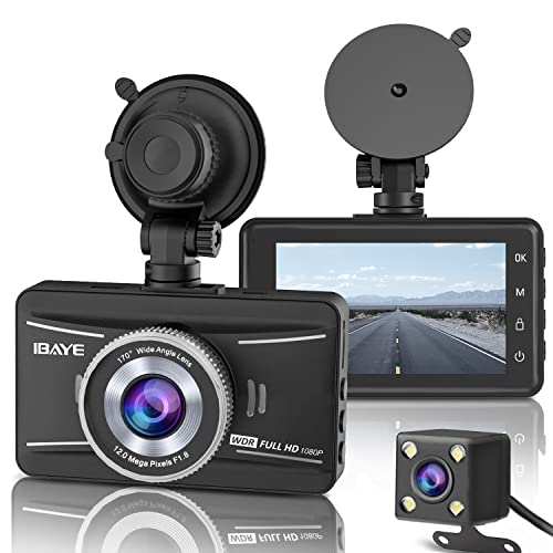 IBAYE Dashcam Auto Vorne und Hinten, 1080P Full HD Autokamera Dual Dashcam mit 3.0' LCD Display, Dashcam für Autos 170 ° Weitwinkel, G-Sensor, Loop-Aufnahm, Parküberwachung, Nachtsicht, WDR