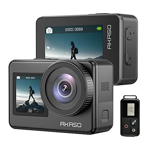AKASO Action Cam 4K 20MP WiFi Unterwasserkamera IPX8 Wasserdicht Action Kamera EIS 2.0 mit Touchscreen, Zoom, Sprachsteuerung, Externes Mikrofon und 2x1350mAh Akkus Kit-Brave 7 (Grau)