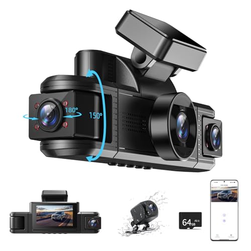 Adelagnes Dashcam Auto Vorne Hinten mit GPS WiFi,Dash Cam Auto Kamera 3,18' IPS Bildschirm,Kostenlose 64 GB Karte,Nachtsicht,G Sensor,Loop-Aufnahme,170°Weitwinkel WDR