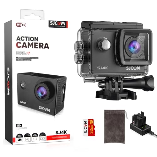 SJCAM SJ4000 Action Cam 4K30fps WiFi Kamera,40MP Ultra HD 170°FOV mit EIS Bildstabilisierung,Unterwasserkamera 30m/98ft Wasserdicht Kamera mit 2 Akkus, 32G SD Karte und Helmhalterung Zubehör Kits
