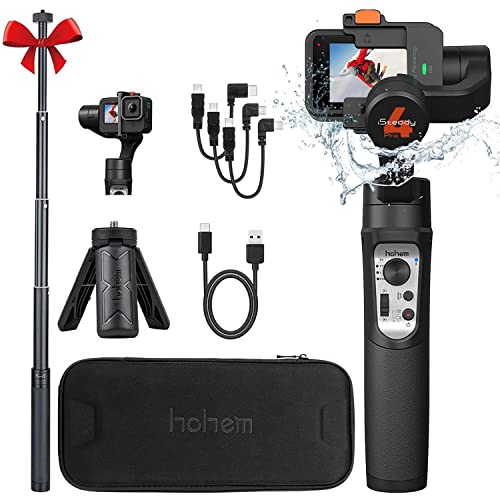 Hohem iSteady Pro 4 Gimbal Stabilisator, kompatibel mit Gopro Hero 11/10/9/8, OSMO Action3, insta360 one RS Splashwaterproof, mit Extension Rod und Tripod