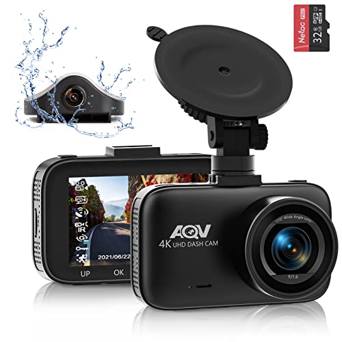AQV Dashcam Auto Vorne und Hinten Autokamera 4K mit GPS, 310° Weitwinkel, G-Sensor, Loop-Aufnahme, WDR, Parküberwachung, Bewegungserkennung, Super Nachtsicht, Sicherere Superkondensator, Max 128 GB