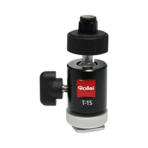 Rollei T-1S - kompakter Kugelkopf mit Blitzschuh-Montage-Adapter und maximaler Traglast von 1,5 kg, ideal für DSC Kameras, kleine Digitalkameras und Rollei und GoPro Actioncams - Schwarz