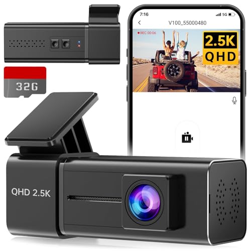 Veement Dashcam Auto Vorne 2,5K mit WiFi 1440P Autokamera, Dash cam mit mit 32GB SD Karte, Auto Kamera mit Parküberwachung, Super Nachtsicht, G-Sensor, Loop-Aufnahme, APP Steuerung, Max 256GB