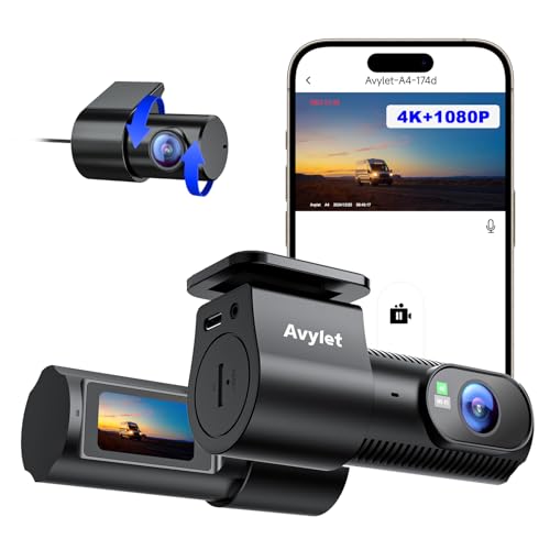 Avylet 4K+1080P Dashcam Auto Vorne Hinten, Wi-Fi/APP Mini Dual Auto Kamera,1,5″ IPS Display Unterstützt Externes GPS-Modul, Parküberwachung, Super Nachtsicht, WDR, 170°Weitwinkel, G-Sensor, Max 256GB