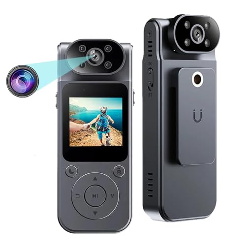 TKMARS Action Cam 4K, WLAN-Mini Bodycam 170° Weitwinkel Videos, 180° drehbares Objektiv, 1400mAh Akku, tragbare Outdoor Kamera mit Rückclip für Sport, Reisen