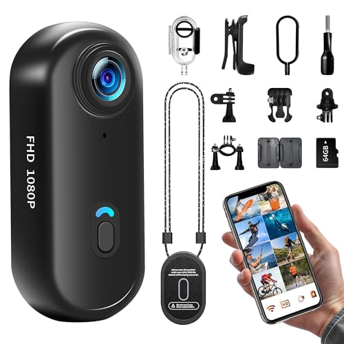 UYIKOO Action Cam WiFi, 64GB Sportkamera WLAN 120° 1080P HD, Mini 360 Action Kamera Fahrrad Motorrad Helmkamera, Unterwasserkamera Kleine Bodycam Körperkamera Wasserdicht für Schwimmen Haustiere