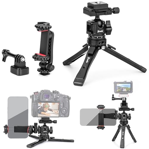 Zeadio Heavy Duty Metal Tripod Kit with Arca Ball Head - Universal Phone Vlogging Kit, Cell Phone Stand & Travel Tripod for iPhone/Android, Camera, Gimbal, Action Cam etc