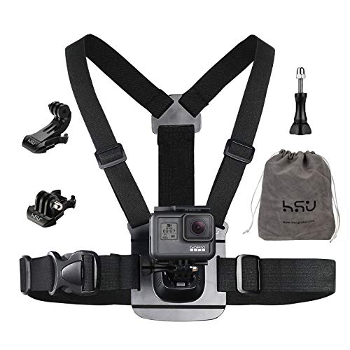 HSU Brustgurt Halterung Brusthalterung Chest Mount mit J-Haken Zubehör Set Kompatibel für GoPro und Action-Kameras