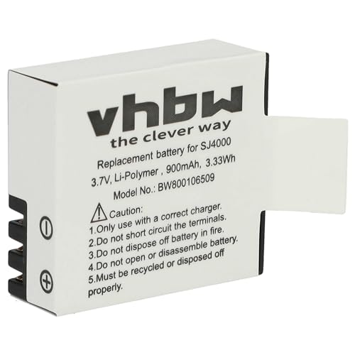 vhbw Akku kompatibel mit Apeman A60 1080p, A66 1080p, A70 1080p, A77 4K UHD, A80 4K UHD Videokamera Camcorder (900mAh, 3,7V, Li-Ion)