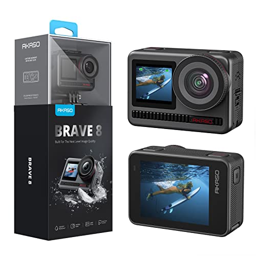AKASO Brave 8 Action Cam 4K60FPS 48MP WiFi Unterwasserkamera mit SuperSmooth Stabilisierung, Touchscreen, 150° Weitwinkel, 60M Wasserdicht Kamera mit 8X Zoom, 16x Slo-mo,Inklusive 2 * 1550mAh Akkus