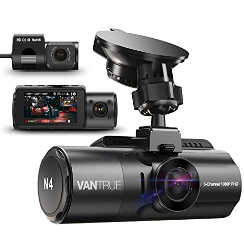 VANTRUE N4 3 Lens Dashcam 1440P + Dual 1080P Kamera Auto, 4K 3840x 2160P vorne, Infrarot-Cut Nachtsicht, 24/7 Parkmodus, WDR 2.45 Zoll IPS, Hitzebeständig Superkondensator Dash Cam G Sensor Max 512GB