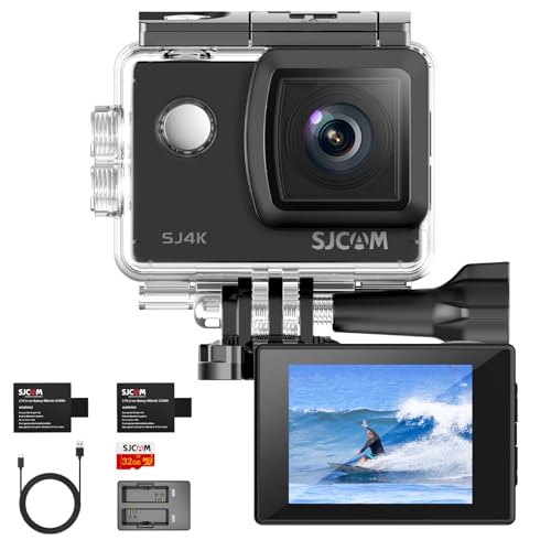 SJCAM SJ4000 Action Cam 4K30fps WiFi Kamera,40MP Ultra HD 170°FOV mit EIS Bildstabilisierung,Unterwasserkamera 30m/98ft Wasserdicht Kamera mit 2 Akkus, 32G SD Karte und Helmhalterung Zubehör Kits