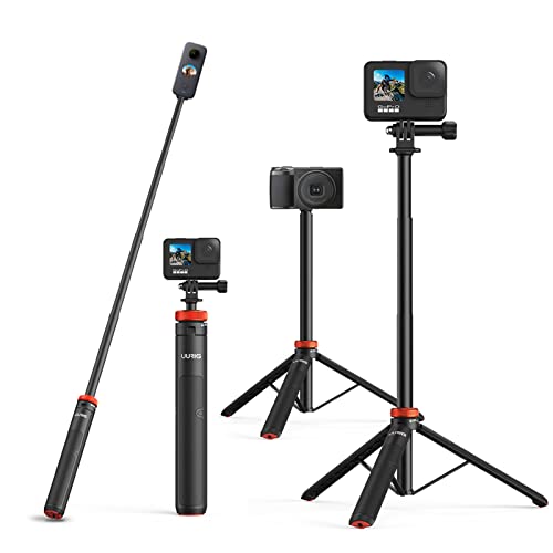 UURig TP-03 Selfie-Stick & Stativ, 130cm Ausziehbares Tripod für Go Pro Hero 13 12 11 10 9, DJI Osmo Action 5 Pro 3 2, Pocket 3 2, Insta 360 One R und weitere Action-Kameras