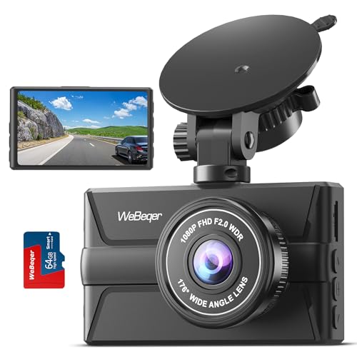 Dashcam Auto Vorne,1080P FHD Autokamera,mit 64G SD Karte,176° Weitwinkel Dash Cam,IR Nachtsicht Auto Kamera,WDR,3' IPS Bildschirm,Loop-Aufnahm,G-Sensor, Bewegungserkennung,Parküberwachung