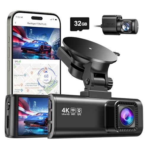 REDTIGER Dashcam Auto Vorne Hinten 4K/2,5K mit GPS WiFi, Dash Cam Auto Kamera 3,18' IPS-Bildschirm, kostenlose 32-GB-Karte, Nachtsicht, Loop-Aufnahme, 170°Weitwinkel WDR, Unterstützt 256 GB Max(F7NP)