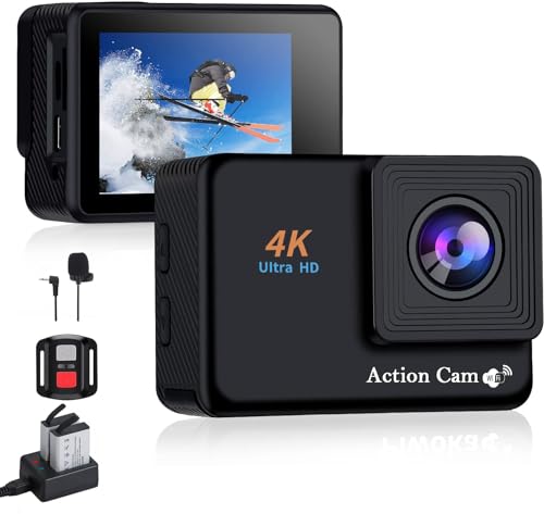 Action Cam 4k 16Mp WiFi Helmkamera 2,4G Fernbedienung Unterwasser 40m wasserdichte Kamera Externes Mikrofon 2x1350mAh Akku und Montagezubehör (APP wurde auf X-Sport Pro aktualisiert)