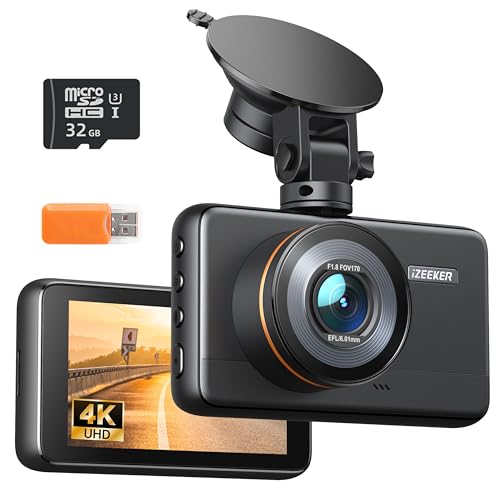 iZEEKER 4K Dashcam Front, 2160P Autokamera mit 32GB Karte, Nachtsicht-Dashcam mit Loop-Aufnahme, G-Sensor Auto Lock, 24h Parkmodus, WDR 400