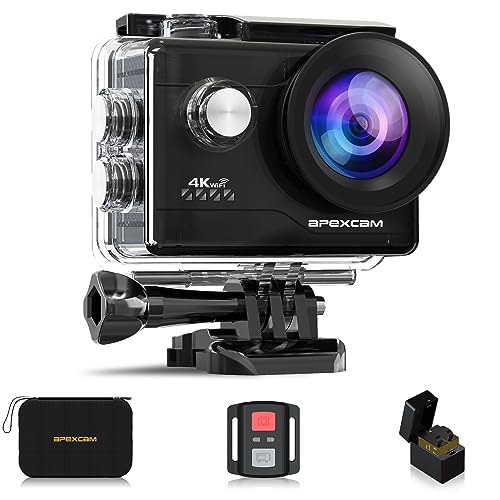 Apexcam 4K Action cam 20MP WiFi Sports Kamera Ultra HD Unterwasserkamera 40m 170 ° Weitwinkel 2.4G Fernbedienung Zeitraffer 2x1050mAh Akkus 2.0-inch LCD Bildschirm und andere