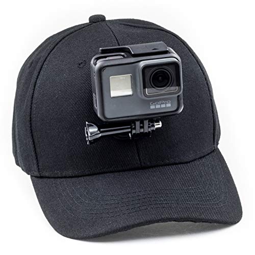 DigiCharge Baseballkappe mit Action-Kamera-Halterung, kompatibel mit GoPro Hero 13 12 Max/DJI Osmo Action 5 / Insta360 One/Akaso Crosstour Campark Fitfort Apeman Camkong Victure Cam Schwarz