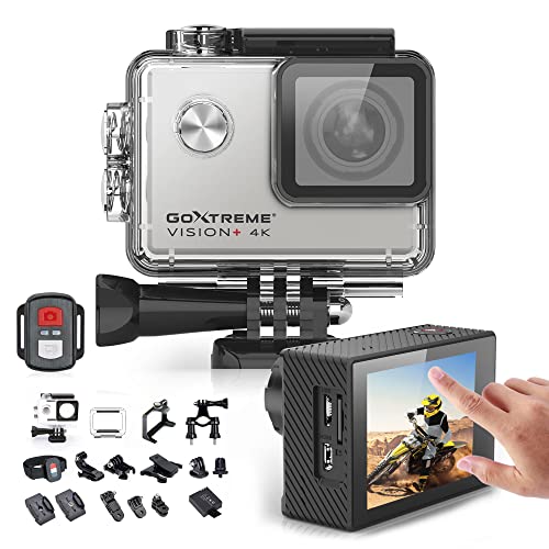 GoXtreme Vision+ 4K Ultra HD Action Cam, 4K@30fps, 5cm (2,0 Zoll) Touchscreen, 170° Weitwinkel, wasserfest bis 30m, 12MP Sensor, Silber
