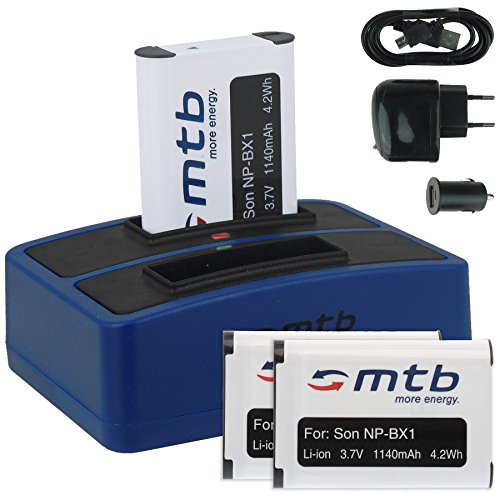 3X Akku + Dual-Ladegerät (Netz+Kfz+USB) kompatibel mit Sony NP-BX1 / Sony Action Cam FDR-X1000V, X3000R / HDR-AS200V, AS100V, AS50, AS30(V), AS10... s. Liste
